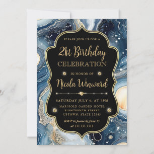 Invitación Ágata Celeste Cumpleaños de Canica Cósmica Elega