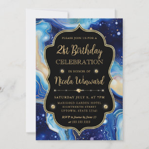 Invitación Ágata Celestial Cumpleaños de Mármol Morado Azul
