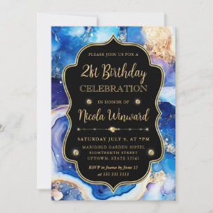 Invitación Ágata Celestial   Cumpleaños de Mármol Morado Azul
