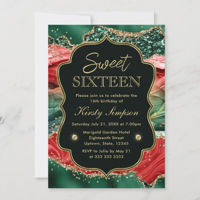 Invitación Ágata de Navidad con Mármol y Brillo de Oro Dulces (Anverso)