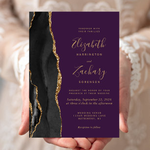 Invitación Ágata de Oro Negro Bodas de Morado Intenso
