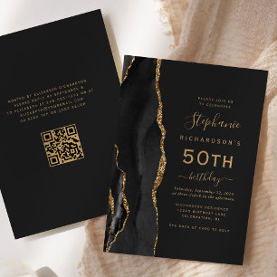 Invitación Ágata de Oro Negro Código QR Cumpleaños 50