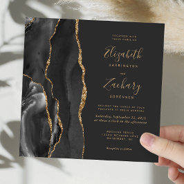 Invitación Ágata de Oro Negro Moderno Cuadrado Boda