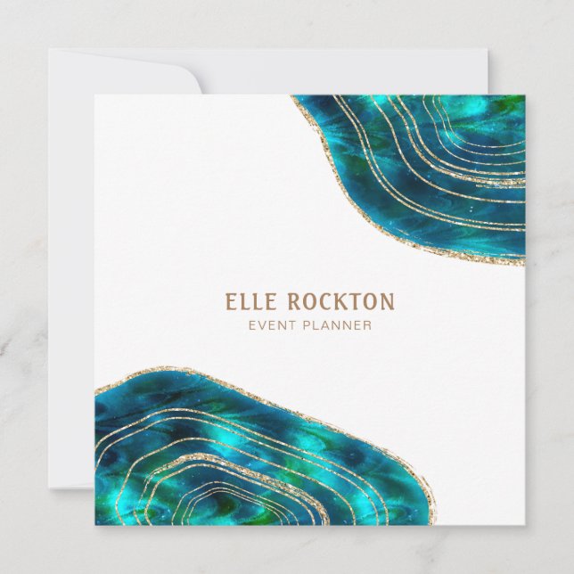 Invitación Ágata Geoda Cristales Cósmicos Brillo Azul Verde (Anverso)