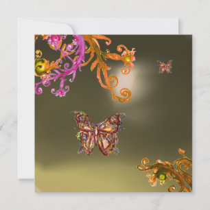 Invitación ÁGATA GRIS MARIPOSA, rosa brillante amarillo marró