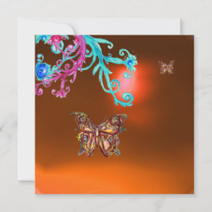 Invitación ÁGATA MARIPOSA, amarillo naranja azul rosa brillan