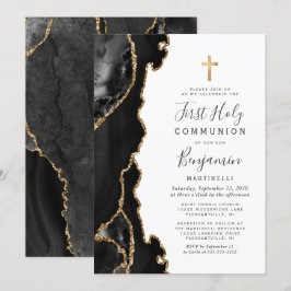 Invitación Ágata Negra Oro Purpurina Primera Comunión