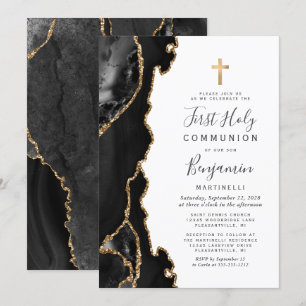 Invitación Ágata Negra Oro Purpurina Primera Comunión
