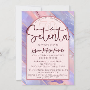 Invitación Ágata Rosa Púrpura Cumpleaños 70 Español Para Ella