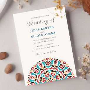 Invitación Ágata Turquesa Verde Acuario y Vino Mandala Floral