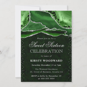 Invitación Ágata Verde y Plateado Brillante Cumpleaños Dulces