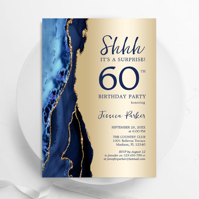 Invitación Agate azul de la marina de oro sorprende 60 años (Subido por el creador)