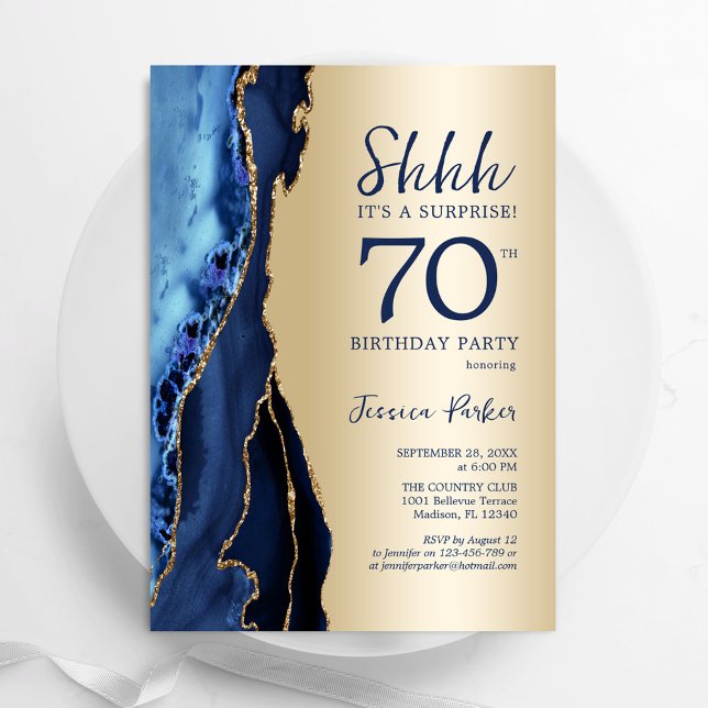 Invitación Agate azul de la marina de oro sorprende 70 años (Subido por el creador)