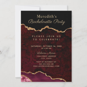 Invitación Agate Bachelorette, Purpurina de oro de Borgoña