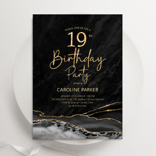 Invitación Agate Black Gold 19 cumpleaños