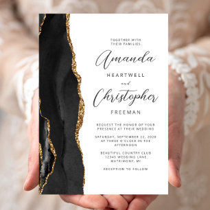 Invitación Agate Black Gold Script Boda