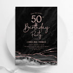 Invitación Agate Black Rosa Gold 50 cumpleaños<br><div class="desc">Invitación a la fiesta de cumpleaños número 50 de oro negro y rosa. Elegante diseño moderno con fondo geodésico de mármol agate acuarela, rosa purpurina falso de oro y tipografía de escritura. La carta de invitación de moda es perfecta para una elegante celebración del cumpleaños de las mujeres. Invitaciones Zazzle...</div>