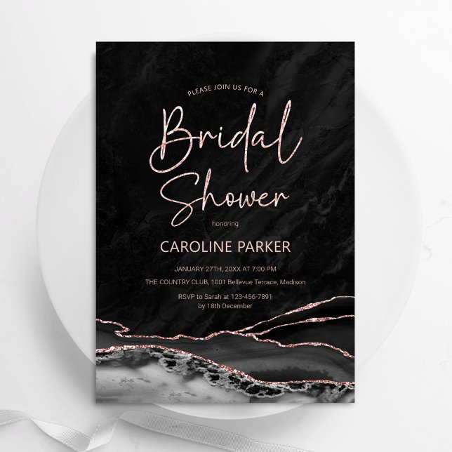 Invitación Agate Black Rosa Gold Bridal Shower (Subido por el creador)