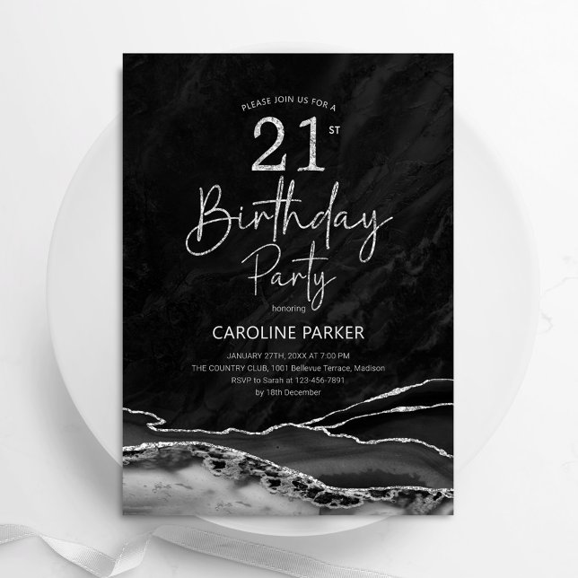 Invitación Agate Black Silver 21 cumpleaños (Subido por el creador)