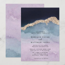 Invitación Agate Boda de oro de color azul turbio morado