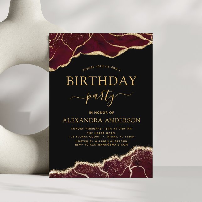 Invitación Agate Burgundy Birthday Party Any Age Invitation (Subido por el creador)