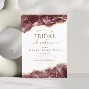 Invitación Agate Burgundy Bridal Shower Luncheon Gold Invitat