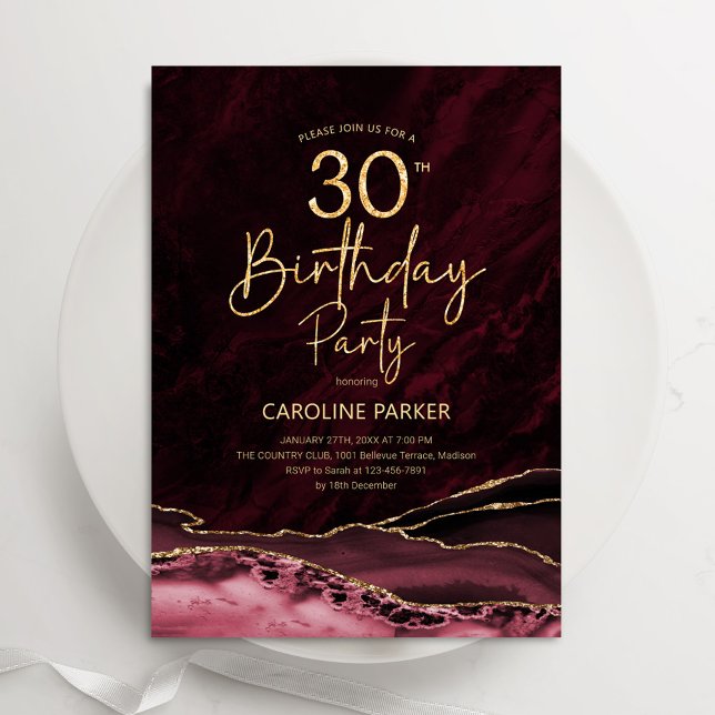 Invitación Agate Burgundy Gold 30 cumpleaños (Subido por el creador)