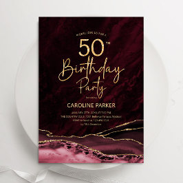 Invitación Agate Burgundy Gold 50 cumpleaños
