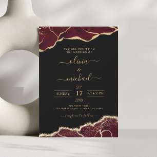 Invitación Agate Burgundy Gold Black Modern Boda