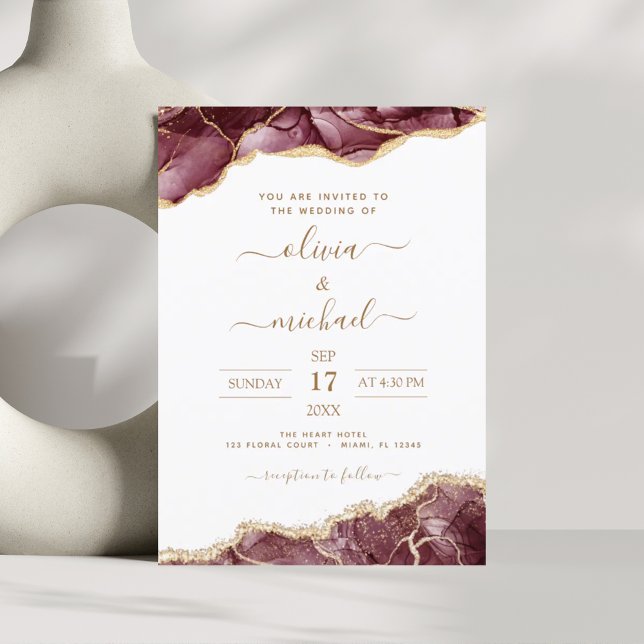 Invitación Agate Burgundy Gold Moderno Boda (Subido por el creador)