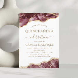 Invitación Agate Burgundy Quinceañera Gold 15th Birthday Invi