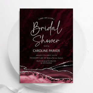 Invitación Agate Burgundy Silver Bridal Shower
