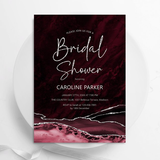 Invitación Agate Burgundy Silver Bridal Shower (Subido por el creador)