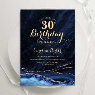 Invitación Agate de oro azul de la marina, 30 años