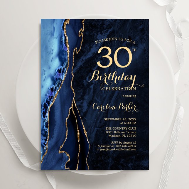 Invitación Agate de oro azul de la marina, 30 años (Subido por el creador)