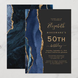 Invitación Agate de oro azul de la marina Fiesta de cumpleaño
