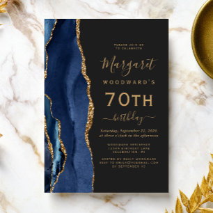Invitación Agate de oro azul de la marina Fiesta de cumpleaño