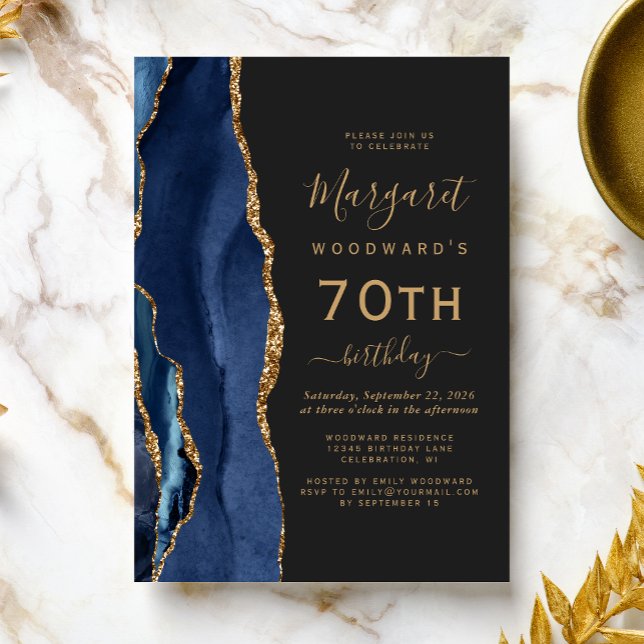 Invitación Agate de oro azul de la marina Fiesta de cumpleaño (Subido por el creador)
