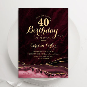 Invitación Agate de oro de Borgoña 40 cumpleaños