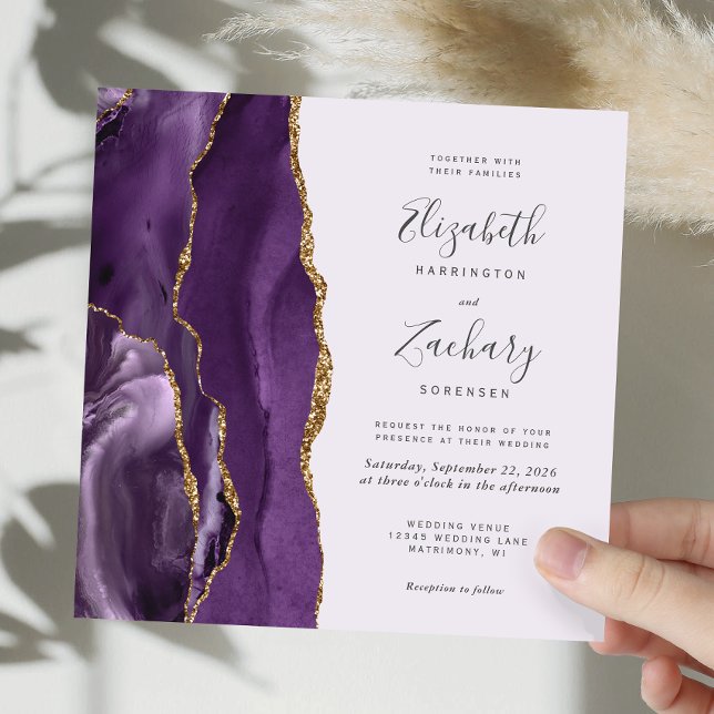 Invitación Agate de oro morado Boda de la plaza de lavanda mo (Subido por el creador)