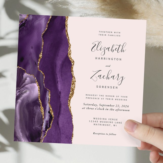 Invitación Agate de oro morado Boda de Rubor Square moderno (Subido por el creador)