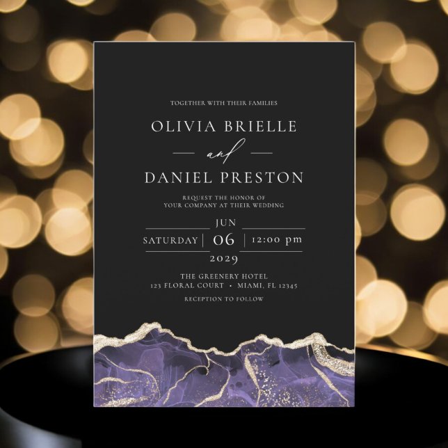 Invitación Agate de oro morado elegante Boda moderno (Subido por el creador)