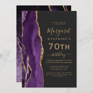 Invitación Agate de oro morado Fiesta de cumpleaños 70