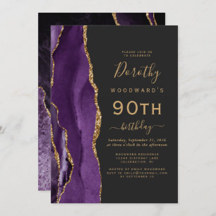 Invitación Agate de oro morado Fiesta de cumpleaños 90