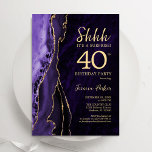 Invitación Agate de oro morado sorprende 40 cumpleaños<br><div class="desc">La ágata morada y dorada sorprende la 40ª invitación a la fiesta de cumpleaños. Elegante diseño moderno con fondo geodésico de mármol agate acuarela, oro falso purpurina y tipografía de escritura. La carta de invitación de moda es perfecta para una elegante celebración del cumpleaños de las mujeres. Invitaciones Zazzle impresas...</div>