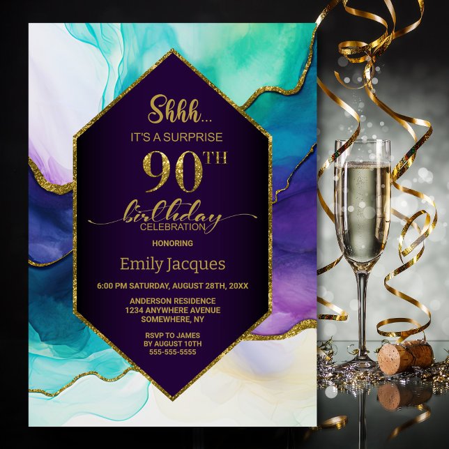 Invitación Agate de oro morado sorprende fiesta de cumpleaños (Subido por el creador)