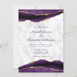 Invitación Agate de oro morado y Boda de mármol