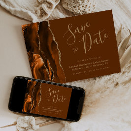 Invitación Agate de oro Naranja quemado Brown Save the Date