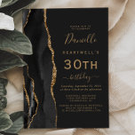 Invitación Agate de oro negro Fiesta 30 de cumpleaños<br><div class="desc">El borde izquierdo de esta elegante y moderna invitación a la fiesta de cumpleaños 30 incluye un borde de batida de color negro adornado con un purpurina de imitación de oro. El texto del personalizable combina la escritura a mano de color dorado, las fuentes de copperplate y cursiva sobre un...</div>