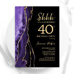 Invitación Agate de oro negro morado sorprende 40 cumpleaños<br><div class="desc">El morado, el negro y el oro agate sorprenden la 40ª invitación a la fiesta de cumpleaños. Elegante diseño moderno con fondo geodésico de mármol agate acuarela, oro falso purpurina y tipografía de escritura. La carta de invitación de moda es perfecta para una elegante celebración del cumpleaños de las mujeres....</div>